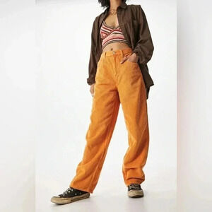 BDG Urban Outfitters Corduroy Mustard Yellow Pants Baggy Boyfriend Wide Leg Gold